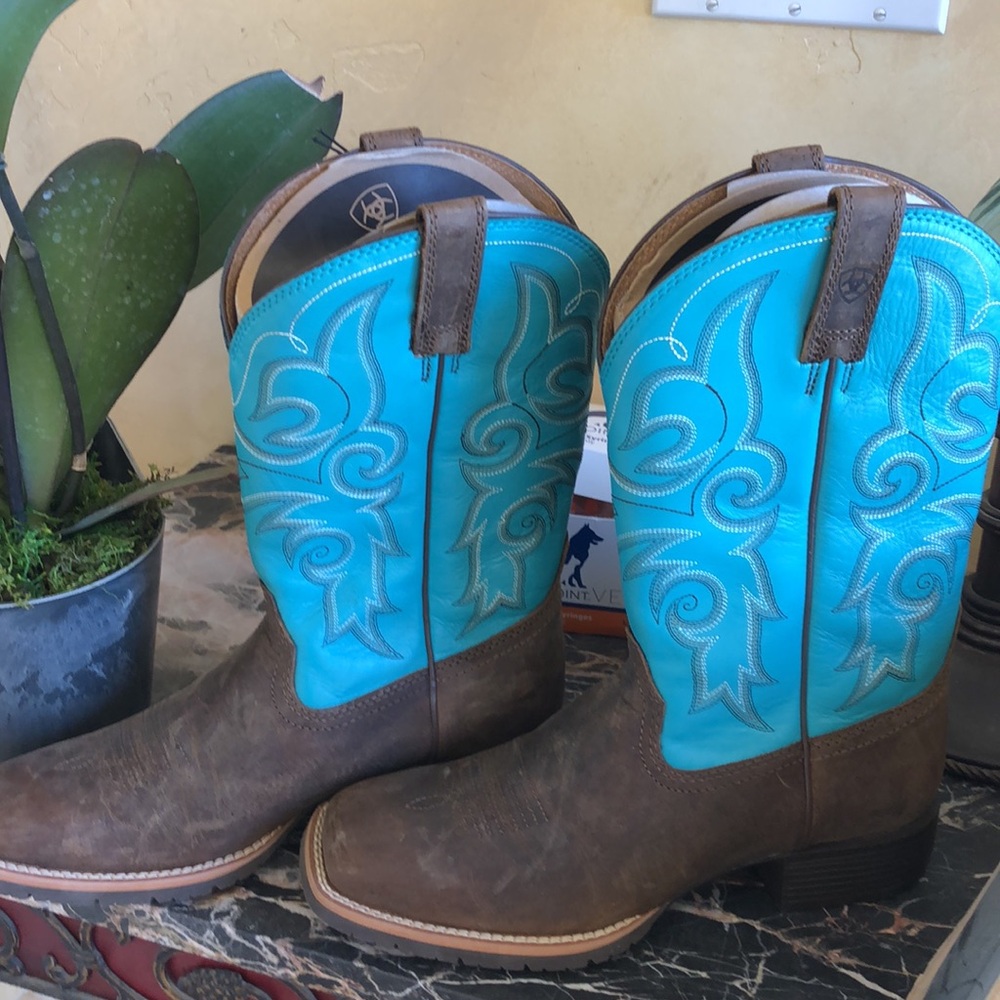 Women's Hybrid Rancher WST Boots - Distressed Brown and Turquoise